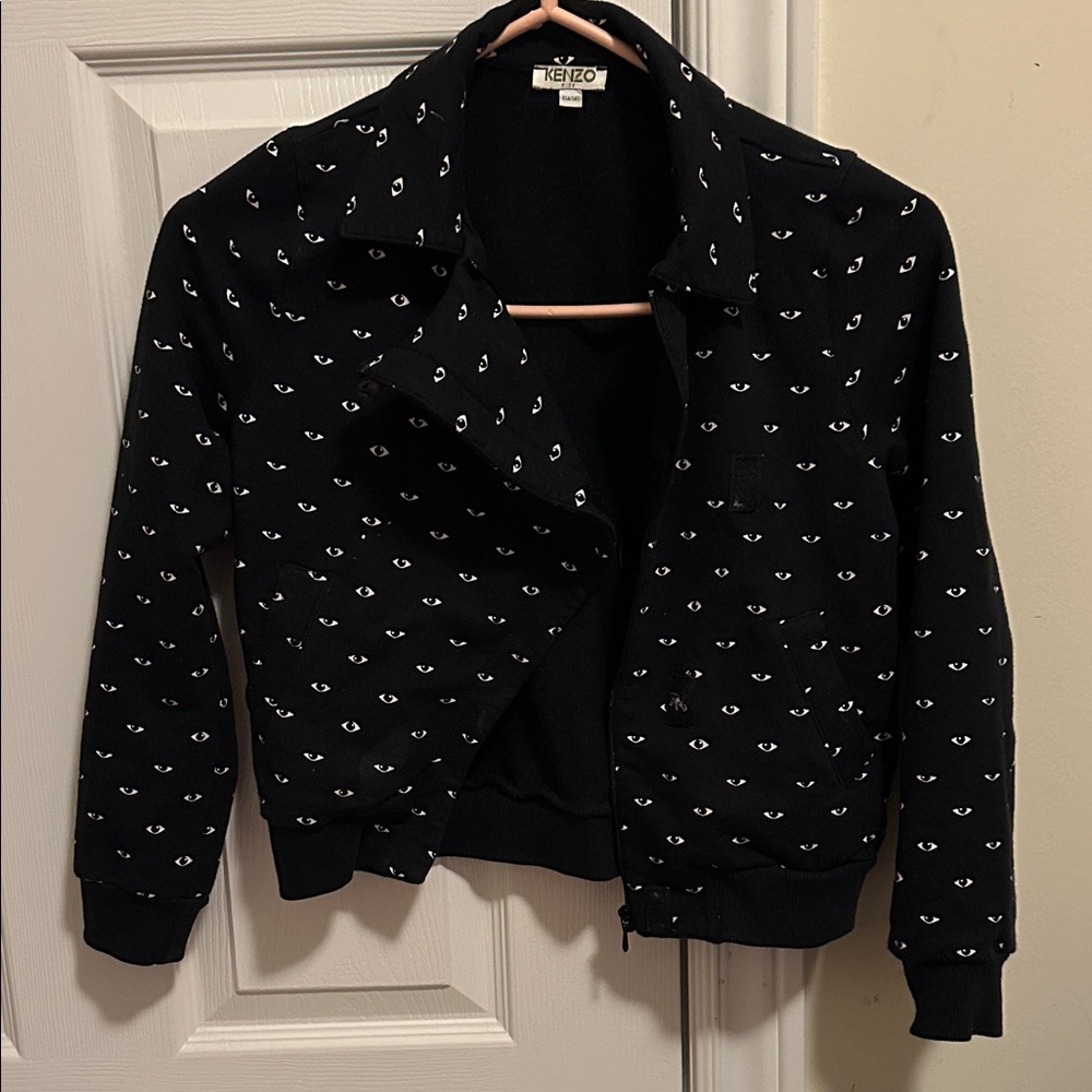 Kenzo Black and White Eye Pattern Bomber Jacket